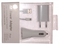 ЗУ iPhone 5G 3в1 АЗУ+СЗУ+Дата кабель